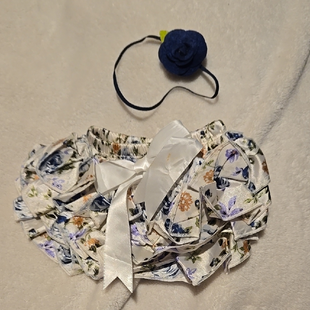 Floral Ruffled Skirt with Blue Headband